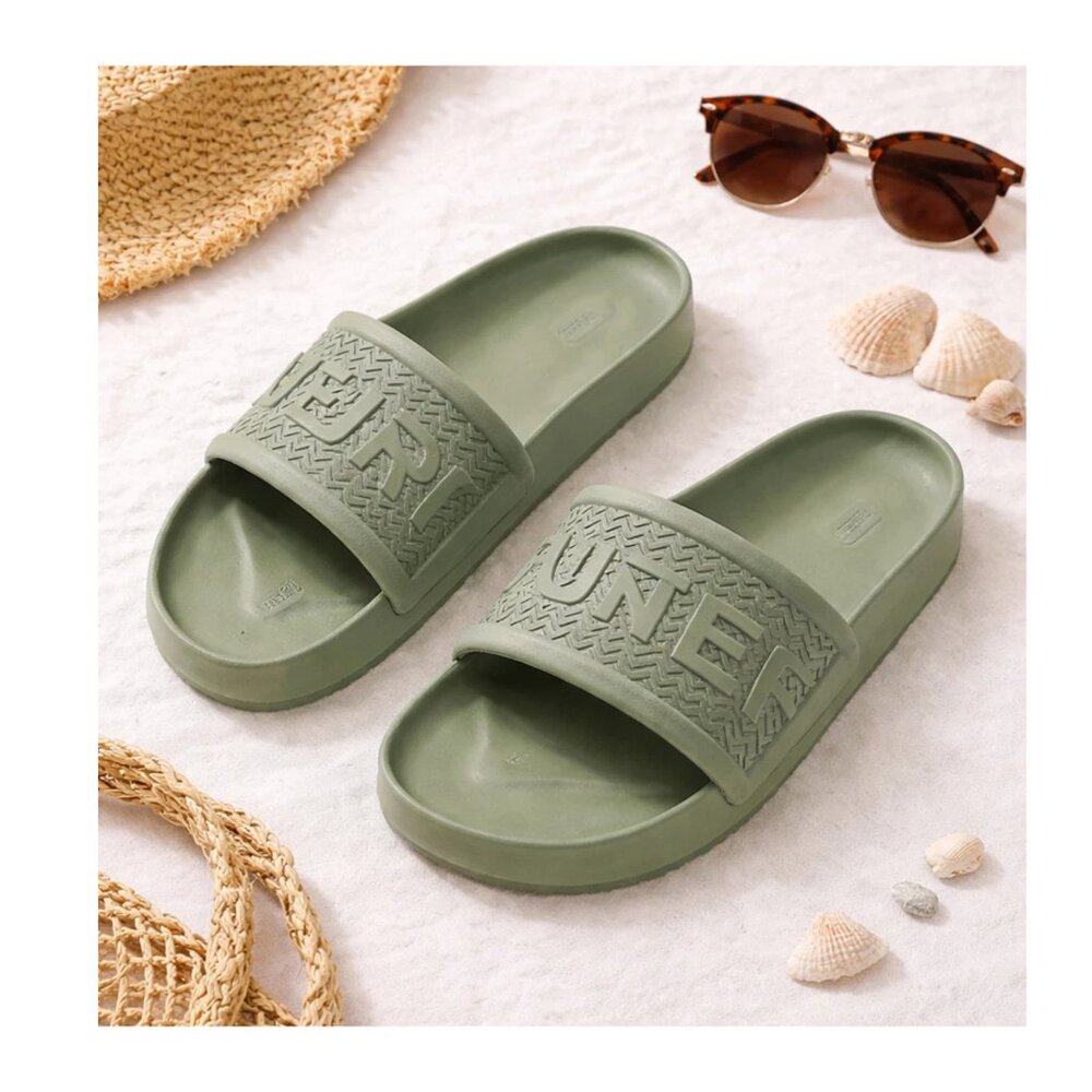 Hunter Womens Slides Sandals Size 10 Green Rubber Slip On Casual Preowned